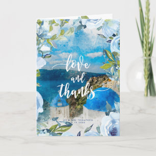 Santorini floral wedding love & thanks card