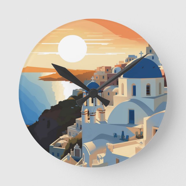 SANTORINI GREECE #1 ROUND CLOCK (Front)