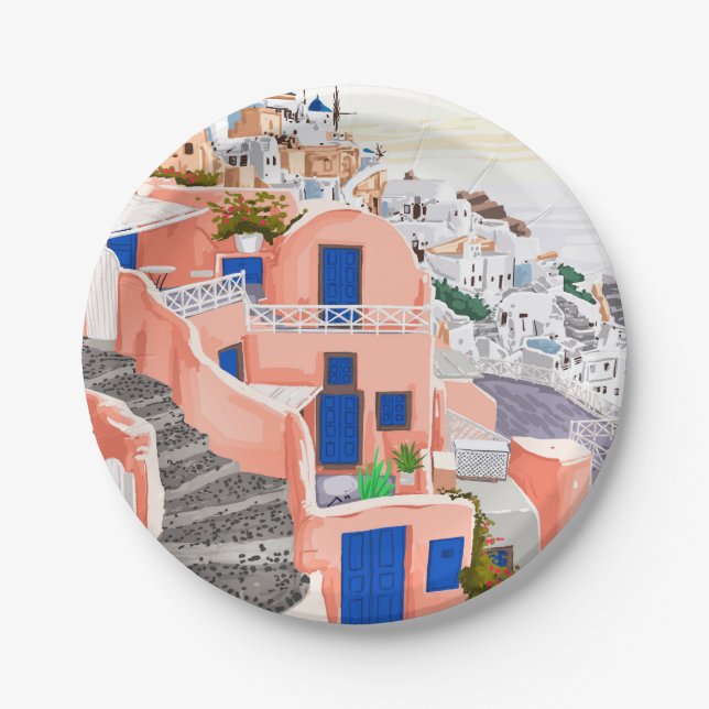 Santorini Greece Architecture Paper Plate (Front)