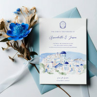 Santorini Greece Architecture Watercolor Wedding