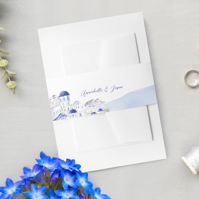 Santorini Greece Architecture Watercolor Wedding Invitation Belly Band (Santorini Greece Architecture Watercolor Wedding Invitation Belly Band)