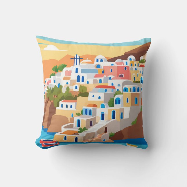  Santorini, Greece Art Print Throw Pillow (Front)