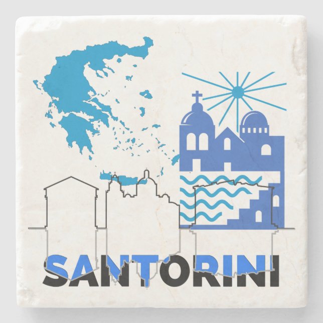 Santorini Greece.b Stone Coaster (Front)