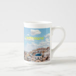 Santorini, Greece Beach House Bone China Mug<br><div class="desc">Santorini,  Greece Beach House,  White Concrete House Near Body of Water Under White and Blue Cloudy Sky</div>