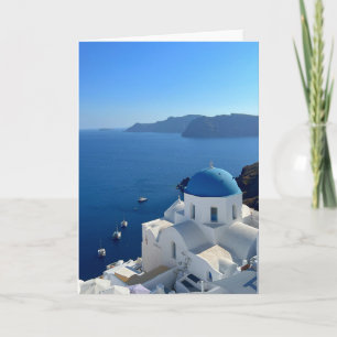 Santorini Greece Blue Domed Church Photograph Card