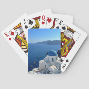 Santorini Greece Blue Domed Church Photograph Playing Cards