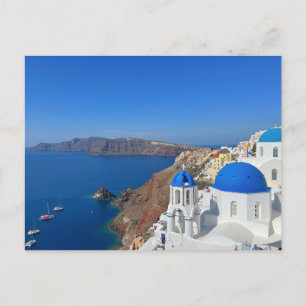 Santorini Greece Blue Domed Church Photograph Postcard