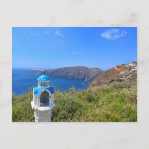Santorini Greece Blue Domed Church Postcard
