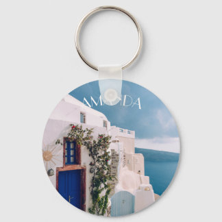 Santorini Greece - blue door at santorini greece Key Ring