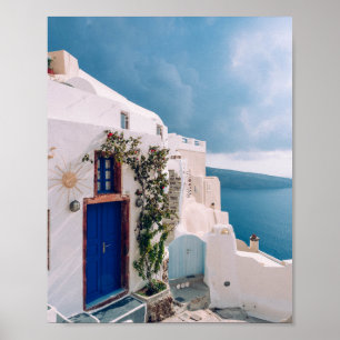 Santorini Greece - blue door at santorini greece Poster