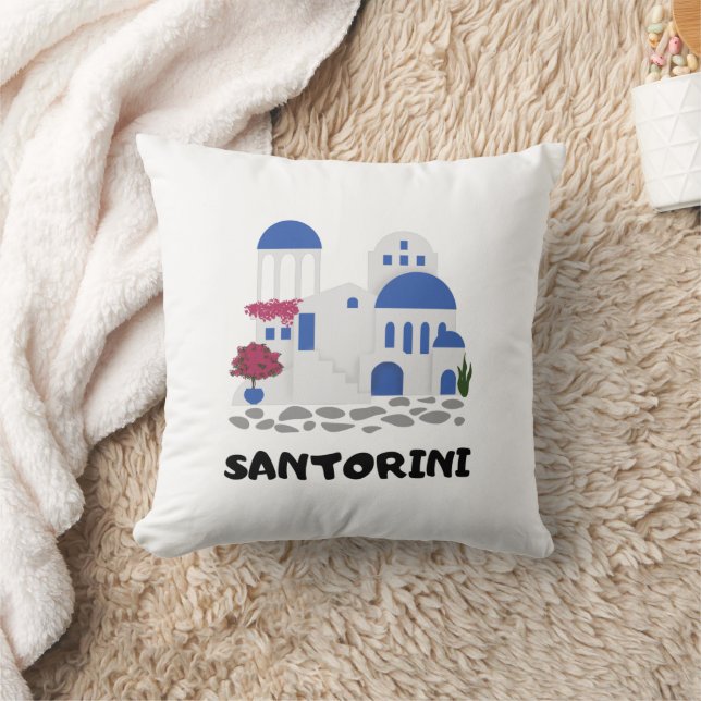 Santorini Greece Blue Roof Building  Cushion (Blanket)
