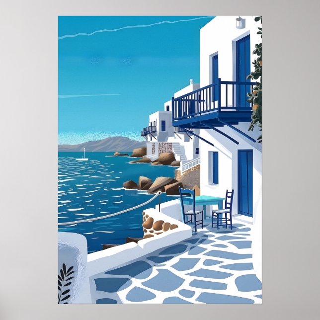 Santorini Greece Blue Sea Coastal Wall Art (Front)