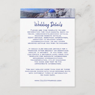Santorini Greece Blue White Wedding Details Enclosure Card