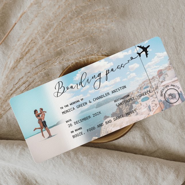 SANTORINI Greece Boarding Pass QR Photo Wedding Invitation (Creator Uploaded)