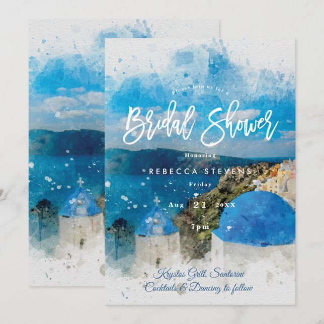 Santorini Greece bridal shower invitation (Front/Back)