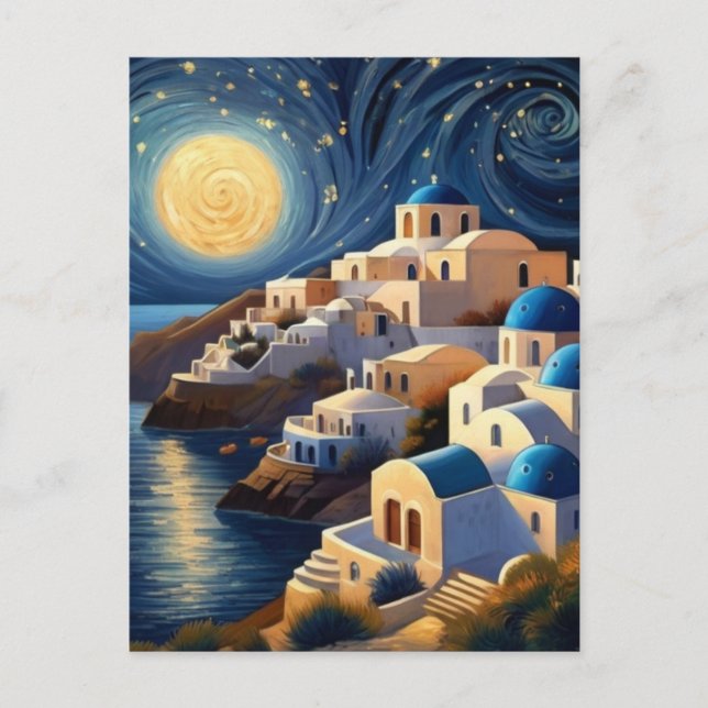 Santorini, Greece by Moon light - Greek Island Art Postcard (Front)