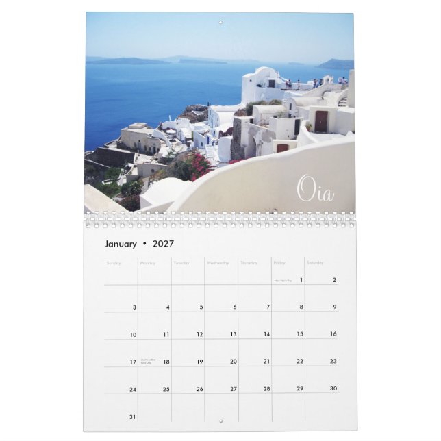 Santorini Greece Calendar (Jan 2027)
