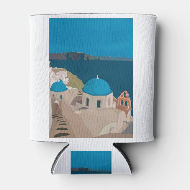 Santorini Greece Can Cooler (Front)
