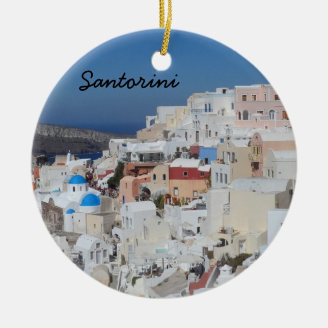 Santorini, Greece Ceramic Tree Decoration (Front)