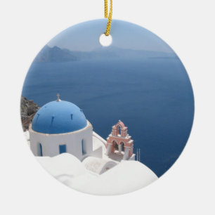 Santorini Greece Ceramic Tree Decoration