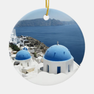 Santorini Greece Ceramic Tree Decoration