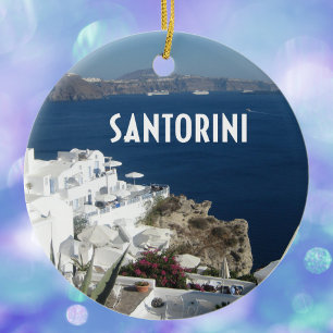 Santorini Greece Ceramic Tree Decoration
