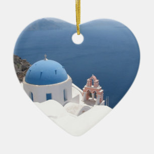 Santorini Greece Ceramic Tree Decoration