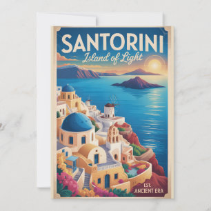Santorini Greece Cityscape Retro Travel Holiday Card