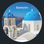 Santorini Greece Coffee Mug Classic Round Sticker<br><div class="desc">Blue and white church in Oia,  Santorini,  Greece</div>