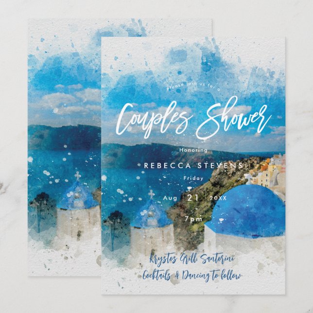 Santorini Greece couples shower invitation (Front/Back)