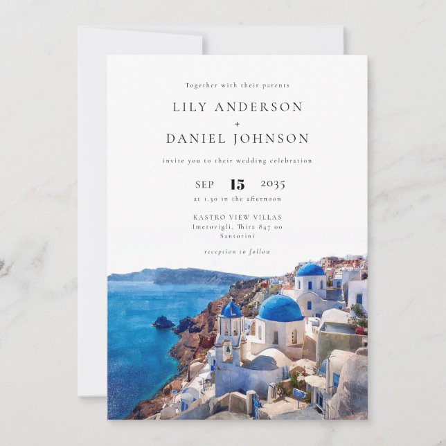 Santorini Greece Destination All In One Wedding Invitation (Front)