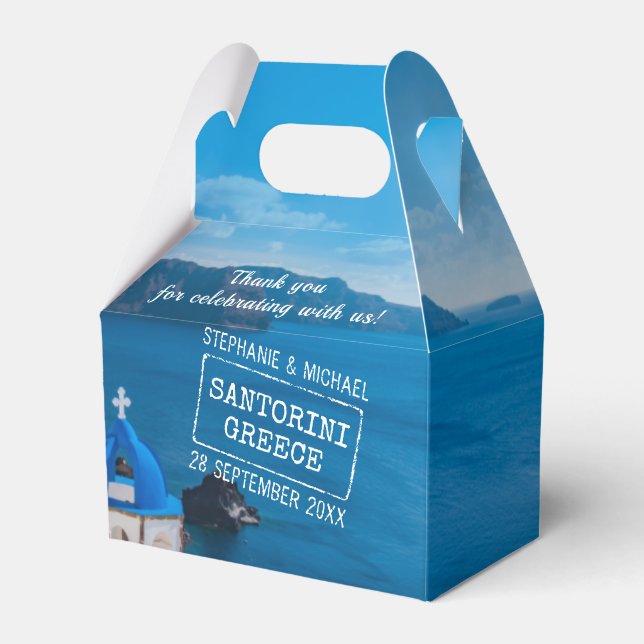 Santorini Greece Destination Wedding Personalised Favour Box (Front Side)