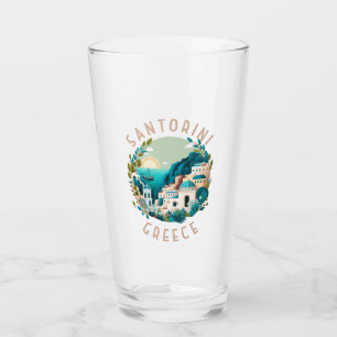 Santorini Greece Distressed Circle Glass