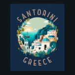 Santorini Greece Distressed Circle Poster<br><div class="desc">Santorini Greece illustration in a circle with distressed text. Santorini is instantly recognisable for its whitewashed,  cube-shaped buildings adorned with blue accents,  steep cliffs and tangerine sunsets that light up the sky and sea.</div>