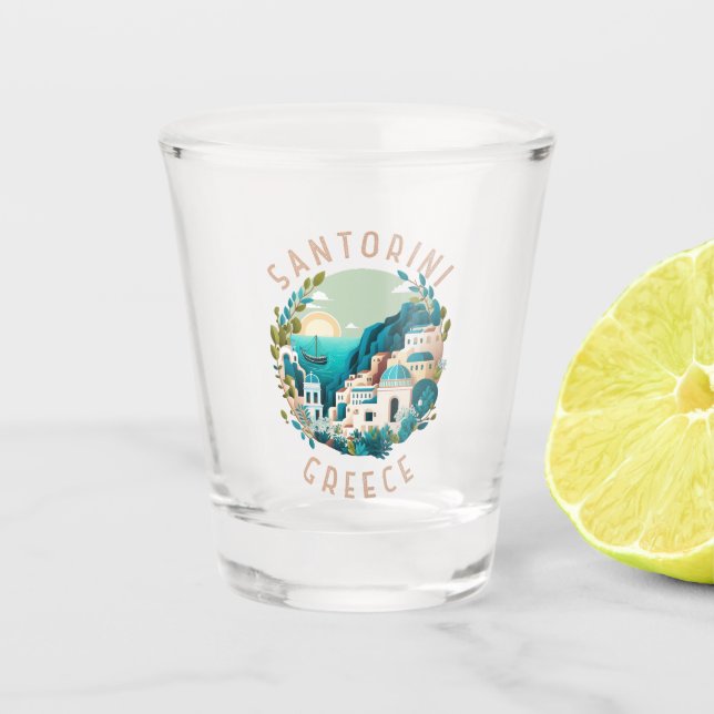 Santorini Greece Distressed Circle Shot Glass (Front)