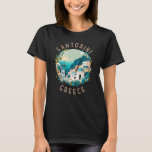 Santorini Greece Distressed Circle T-Shirt<br><div class="desc">Santorini Greece illustration in a circle with distressed text. Santorini is instantly recognisable for its whitewashed,  cube-shaped buildings adorned with blue accents,  steep cliffs and tangerine sunsets that light up the sky and sea.</div>
