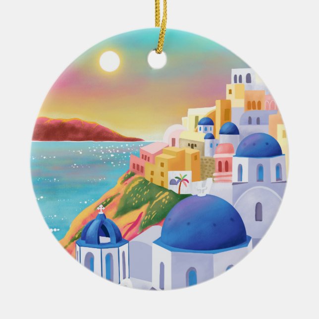 Santorini Greece Europe Art Destination Travel Ceramic Tree Decoration (Front)