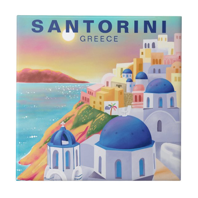 Santorini Greece Europe Art Destination Travel Tile (Front)