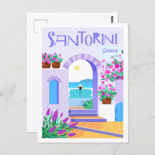 Santorini Greece Famous Travel Place Illustration Postcard