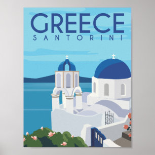Santorini Greece Famous Travel Place Illustration Poster