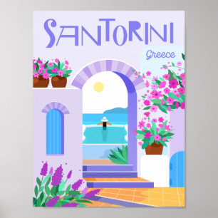 Santorini Greece Famous Travel Place Illustration Poster