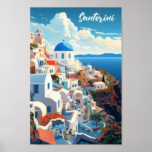 Santorini Greece Famous Vintage Travel Place Poster