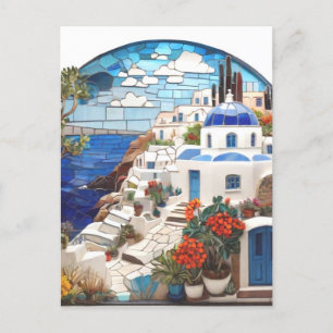Santorini Greece Faux Mosaic Arch, Greek Village Postcard