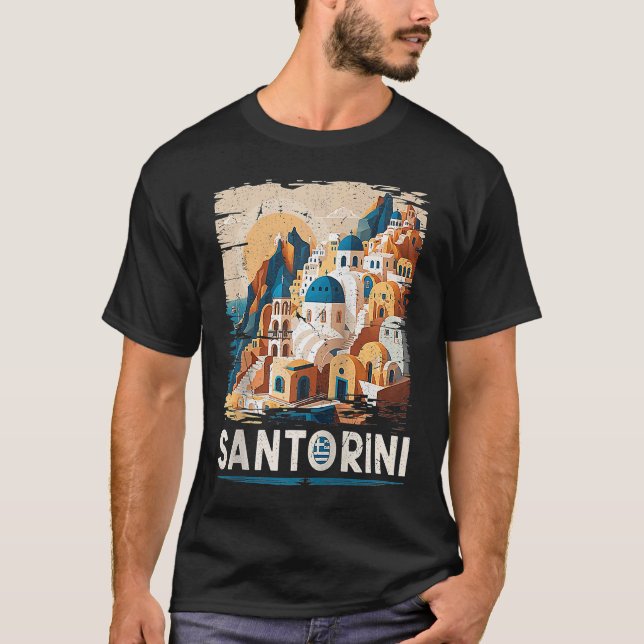 Santorini Greece Flag Greek Vacation Souvenir Tour T-Shirt (Front)