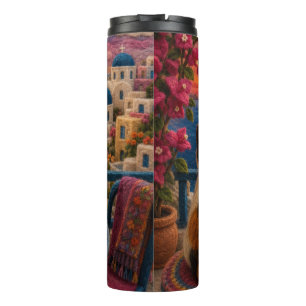 Santorini Greece Floral Travel Tumbler Mediterra