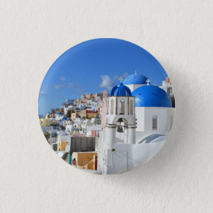 Santorini Greece       Gel Mouse Pad Gift Box Silv 3 Cm Round Badge
