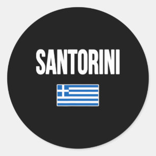 Santorini Greece Greek Flag Souvenir Vacation  Classic Round Sticker