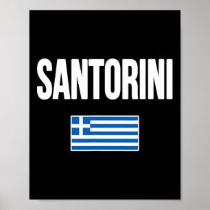 Santorini Greece Greek Flag Souvenir Vacation  Poster