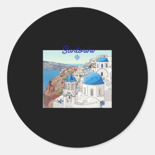 Santorini Greece Greek Flag Vacation Art Blue Dome Classic Round Sticker