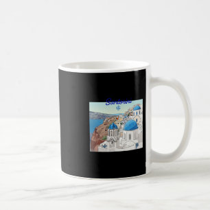 Santorini Greece Greek Flag Vacation Art Blue Dome Coffee Mug